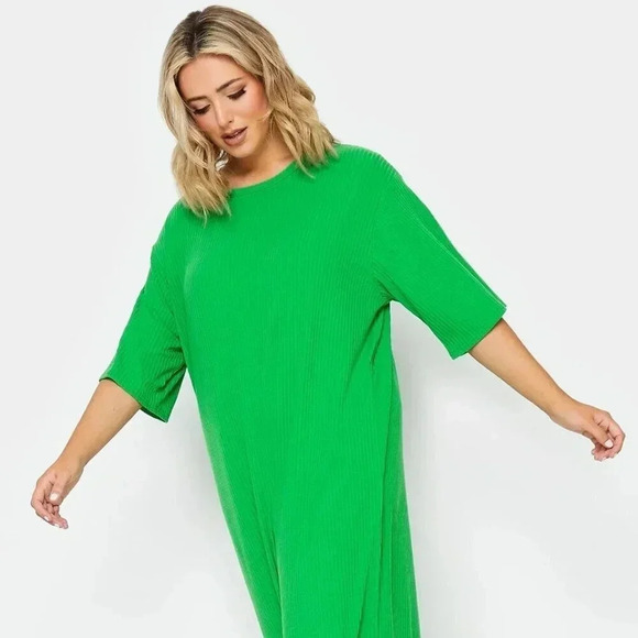 Yours | Plus Size Green Ribbed T-Shirt Dress Stretch Fabric - New with Tag! - Picture 2 of 15